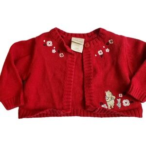 Vintage Disney Winnie The Pooh Red‎ Embroidered Knit Cardigan Sweater 3mo